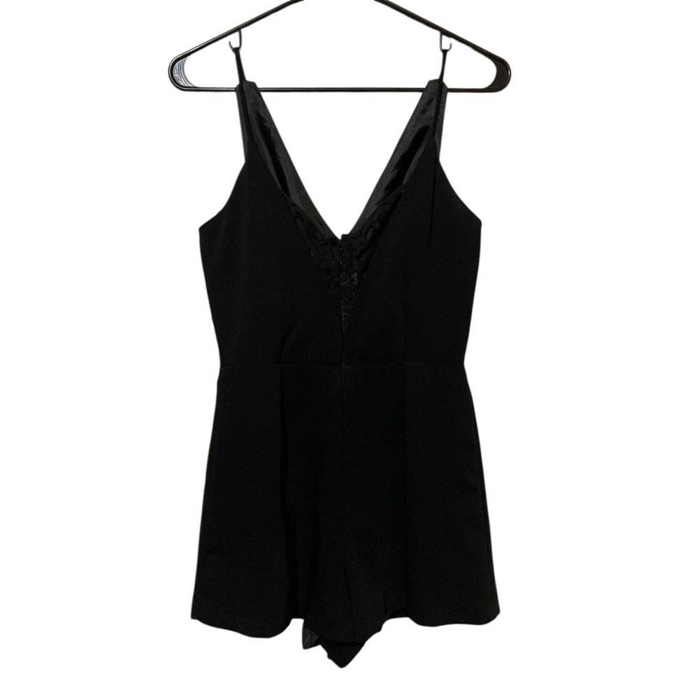 Topshop‎ Black Sleeveless V-Neck Lace Trim Romper Jumpsuit US 2 EUR 34 UK 6